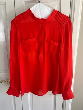 Parker Vibrant Red Long-Sleeve Button Placket Blouse